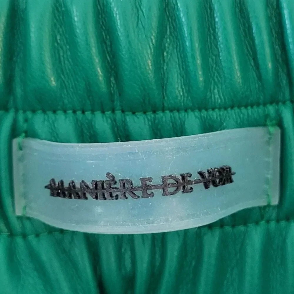 Maniere De Voir VEGAN LEATHER QUILTED JOGGERS Green Sz 8 Medium - Picture 6 of 16